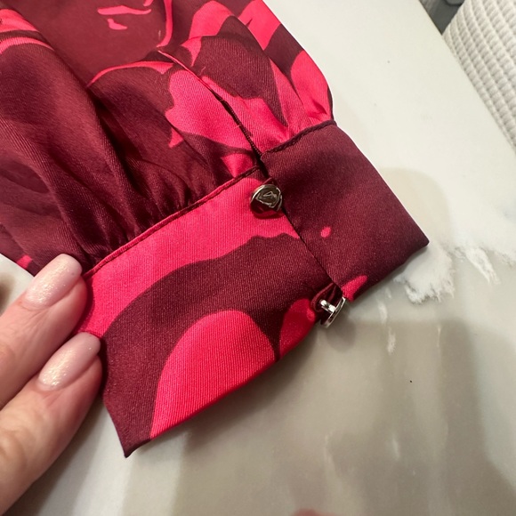 NWT Zara Satin faux Wrap Dress Cerise/Floral abstract pattern Ladies size M - Picture 9 of 13